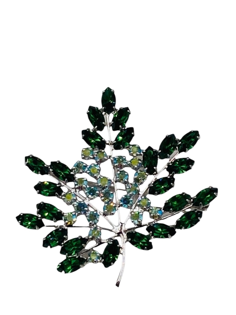 Gorgeous Vintage B David Green Rhinestone Maple Leaf Brooch